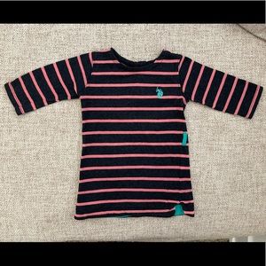 Girls toddler 3T u.s. polo assn blouse quarter sleeve| grey with pink stripes